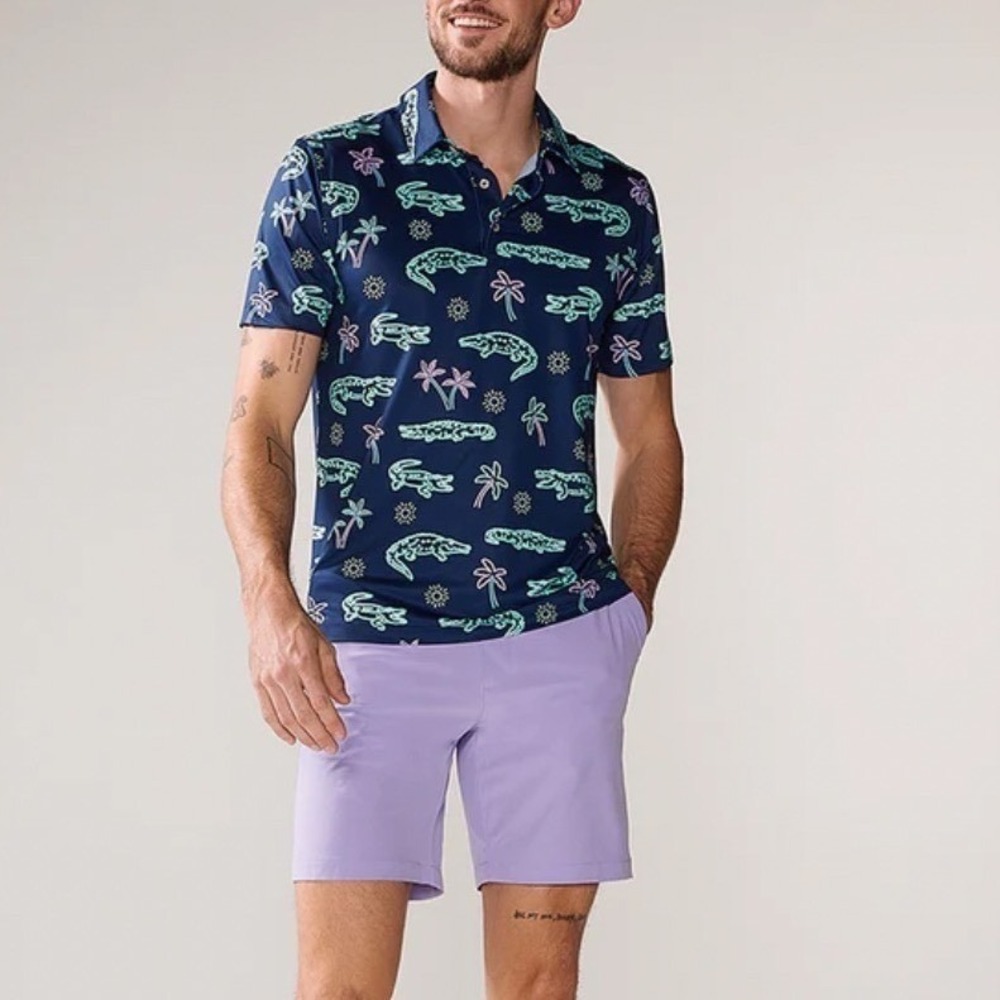 Chubbies Mens XL The Neon Glade Polo 2.0 Navy Alligator Palm Tree 582241-212